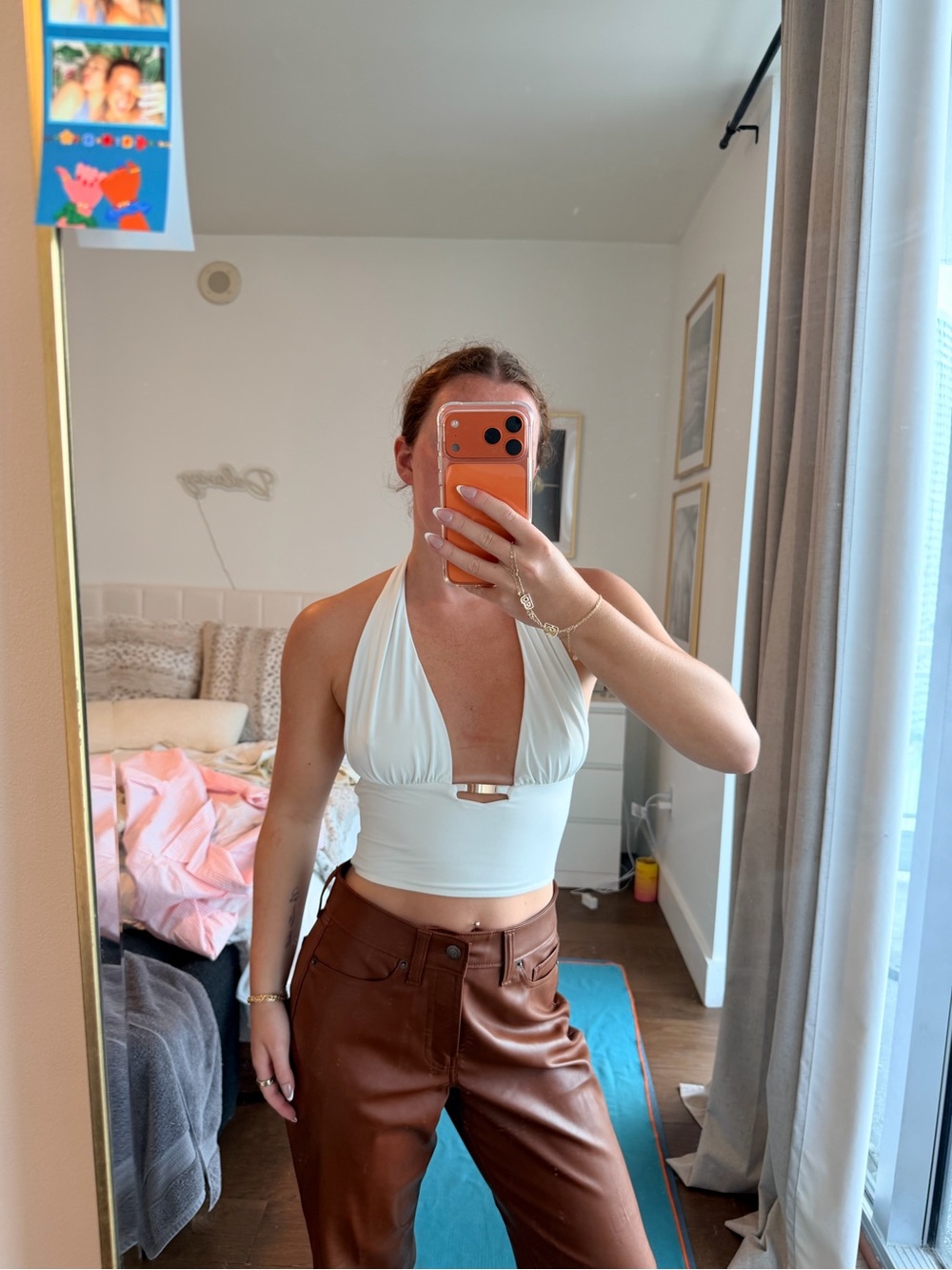 Princess Polly White Halter Crop Top with Front Bar